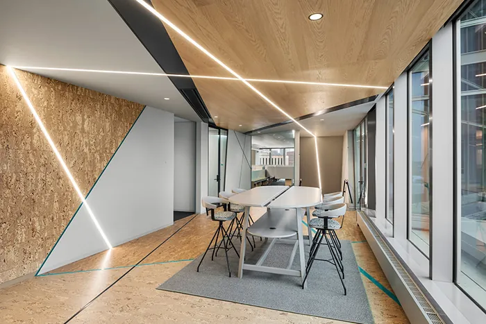 Legno microperforated wood ceiling in a contemporary conference room